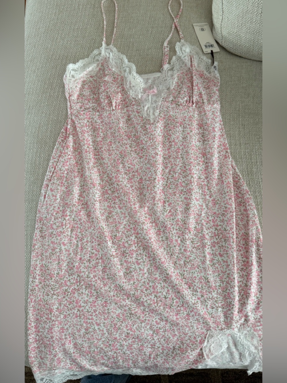 Pink Floral Lace-Trim Nightgown